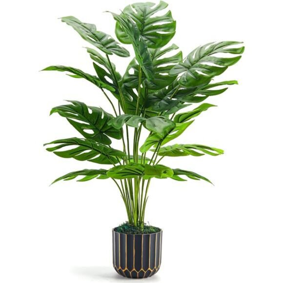 Der Rose 28in Artificial Monstera Plant Faux Greenery Decor in Black Pot - Picture 1 of 7